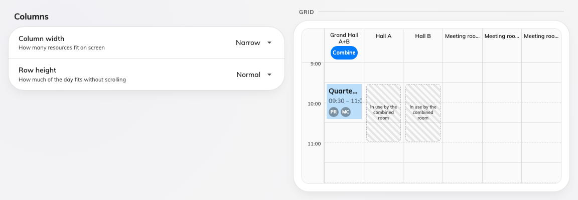 Narrow — the most resources on a page, and the least room in each block.