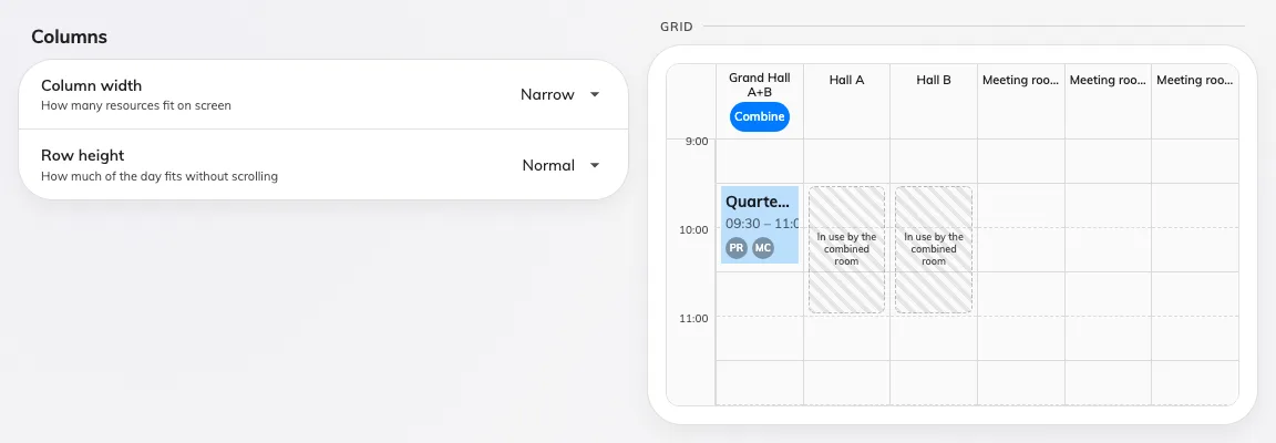 Narrow — the most resources on a page, and the least room in each block.
