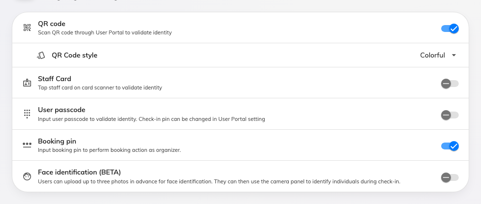 The methods a panel may ask for, set once for the organisation.