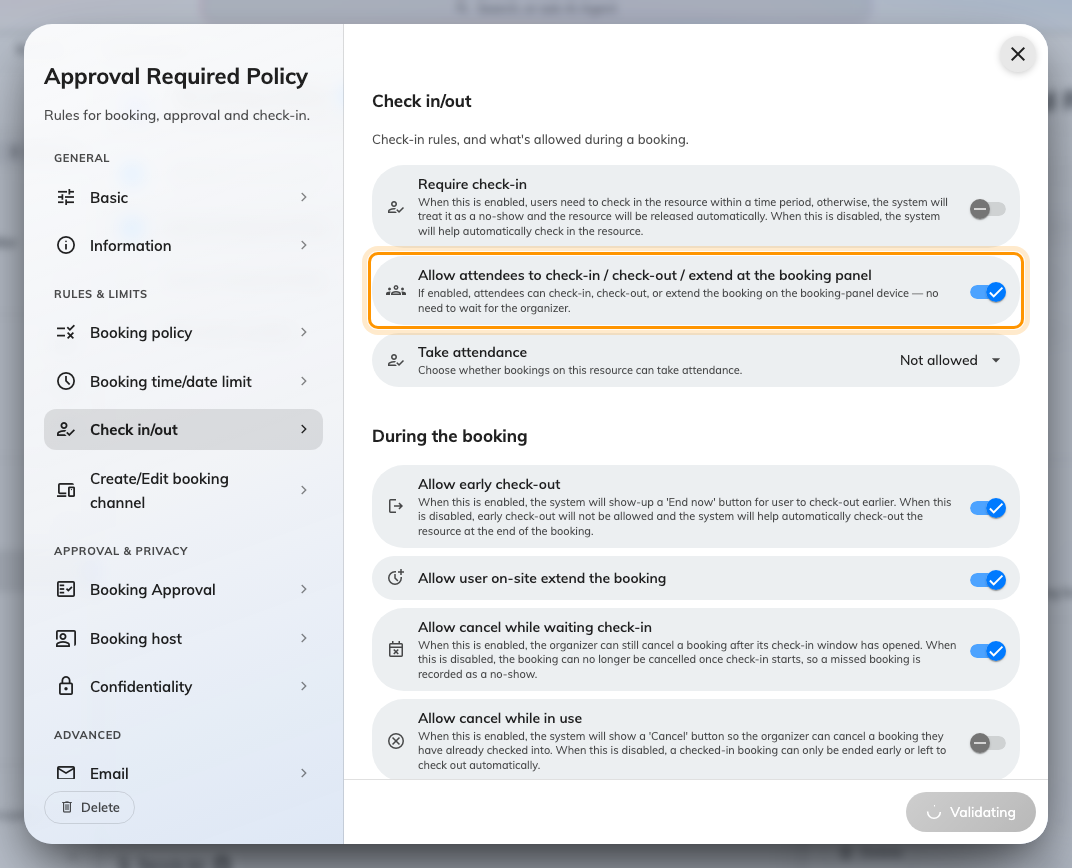 The panel's version of the attendee permission — a separate switch from the app's.