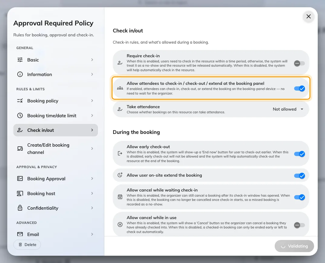 The panel's version of the attendee permission — a separate switch from the app's.