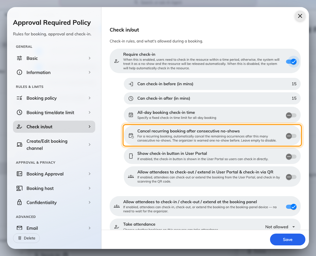 Cancel recurring booking after consecutive no-shows, for the standing meeting nobody attends.