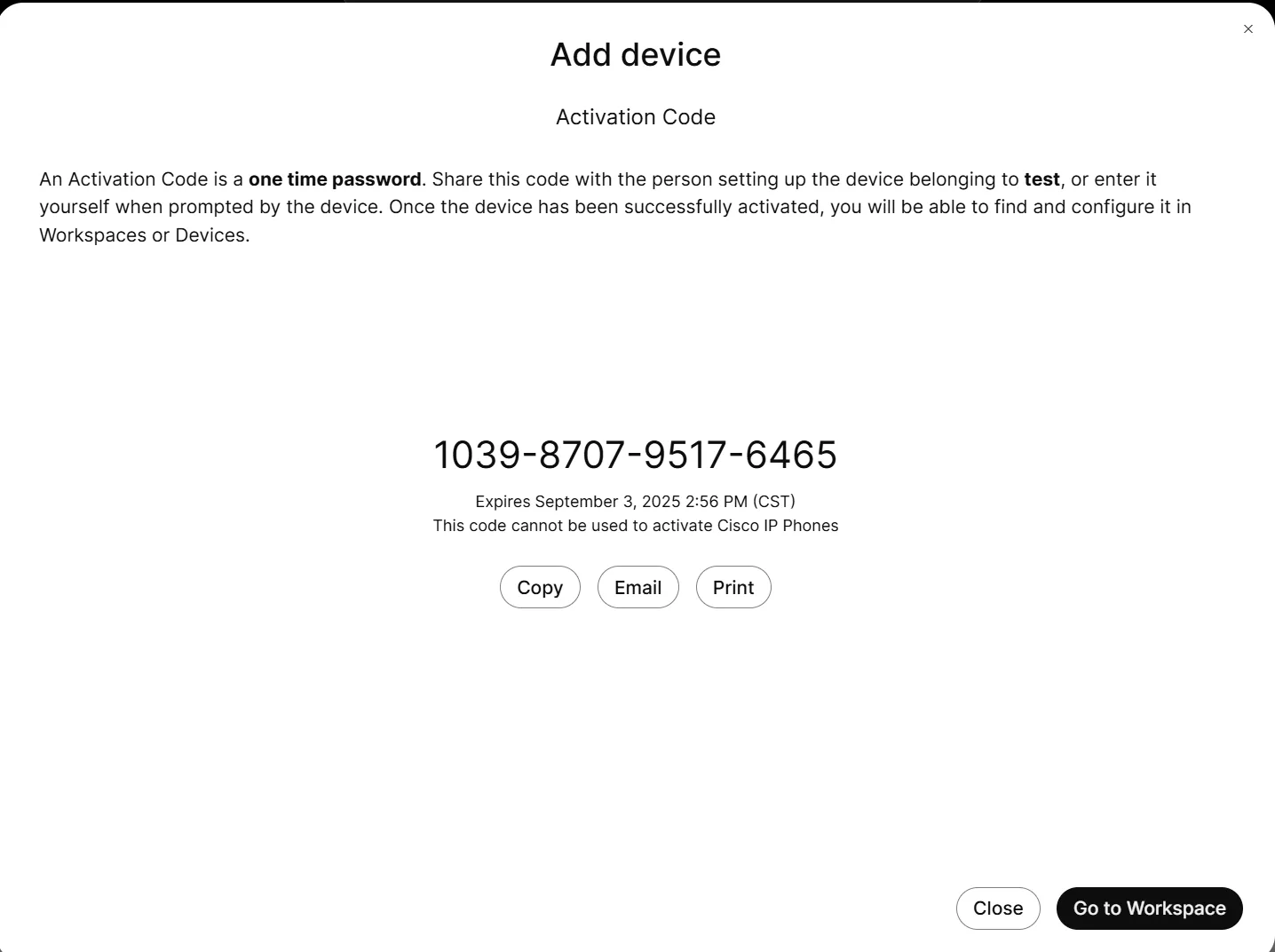 The activation code, to type on the panel.