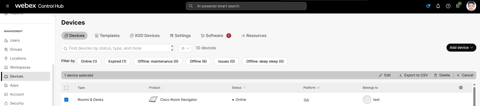 The new device in the list.