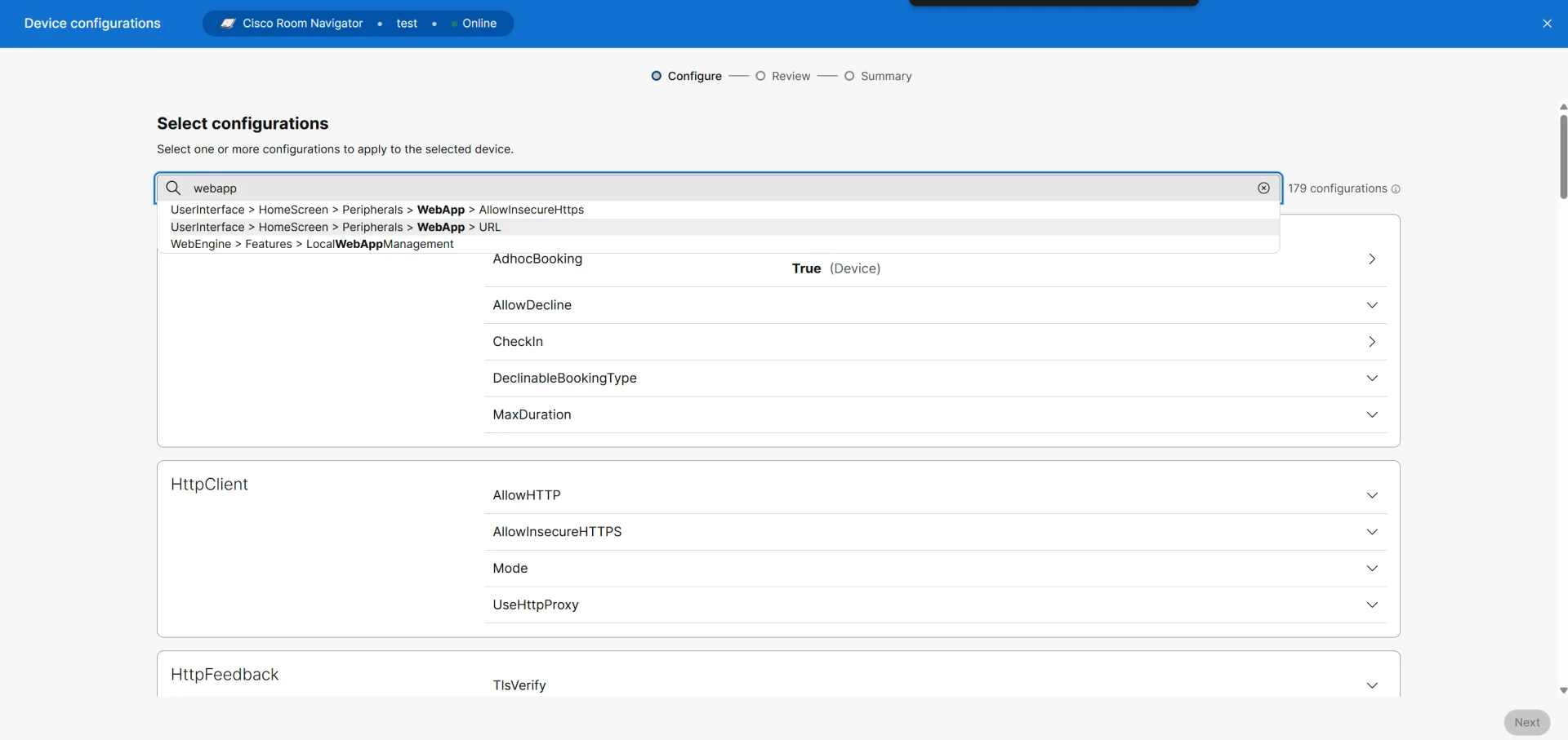 Searching the 179 configurations for the WebApp URL.