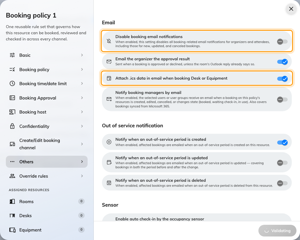 The Email section on Others. The .ics switch names Desk and Equipment because it applies to nothing else.