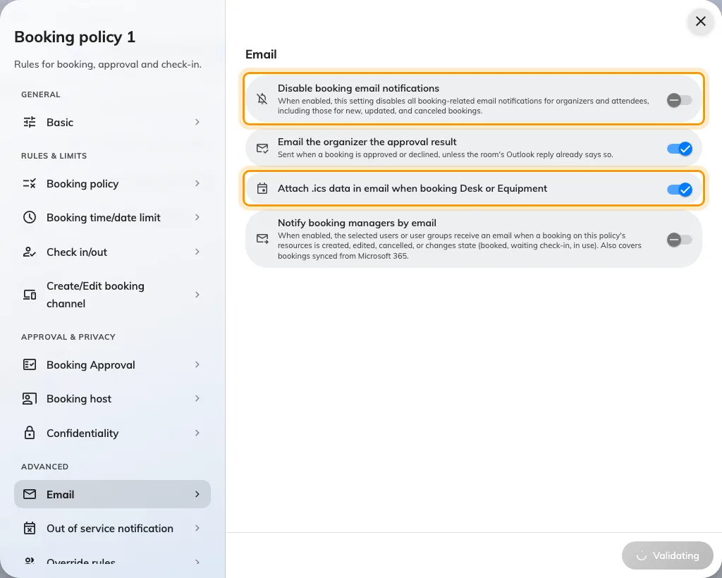 The Email section on Others. The .ics switch names Desk and Equipment because it applies to nothing else.