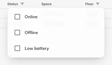 The Status filter: Online, Offline, or Low battery.