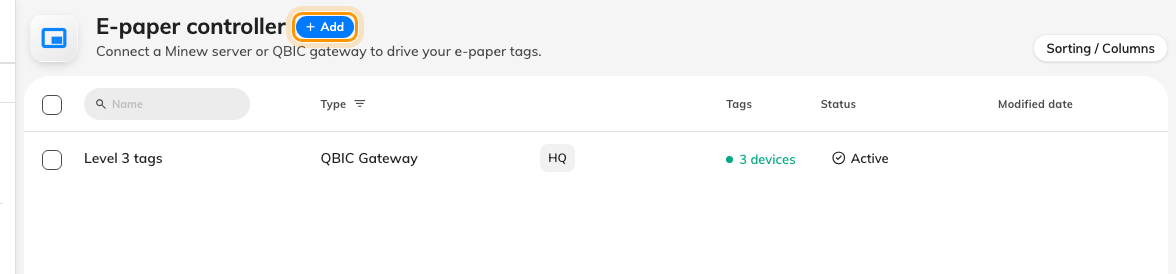 E-paper controllers. One row per BXP driving tags.
