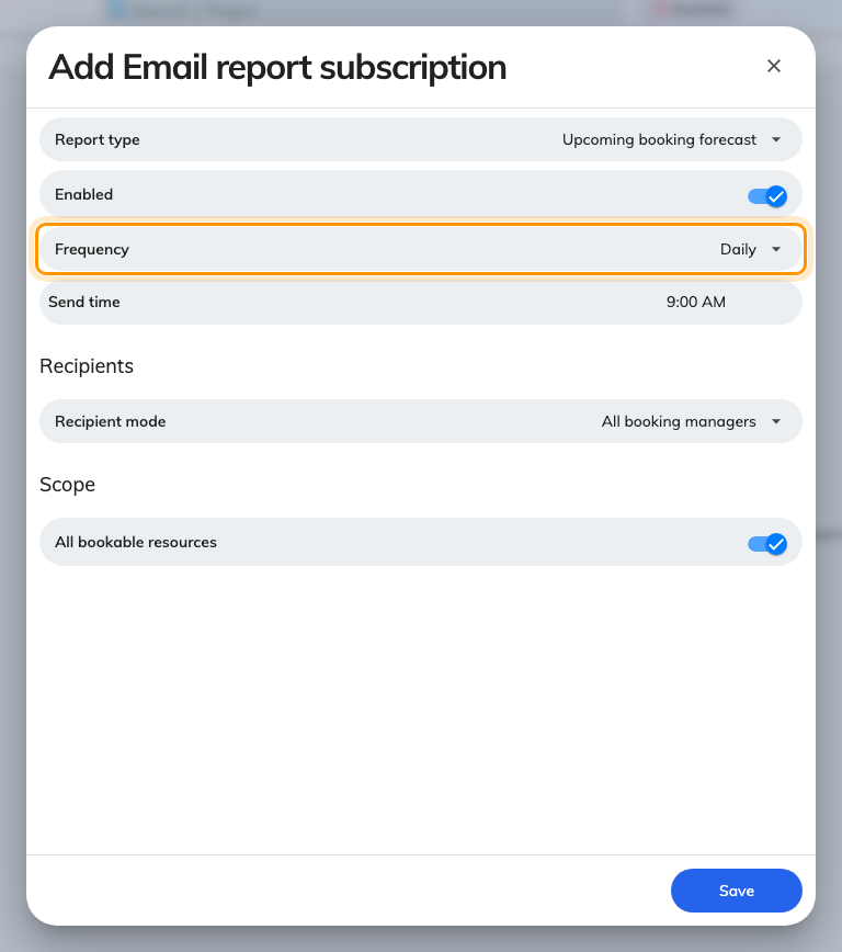Frequency and send time decide when the email goes out.