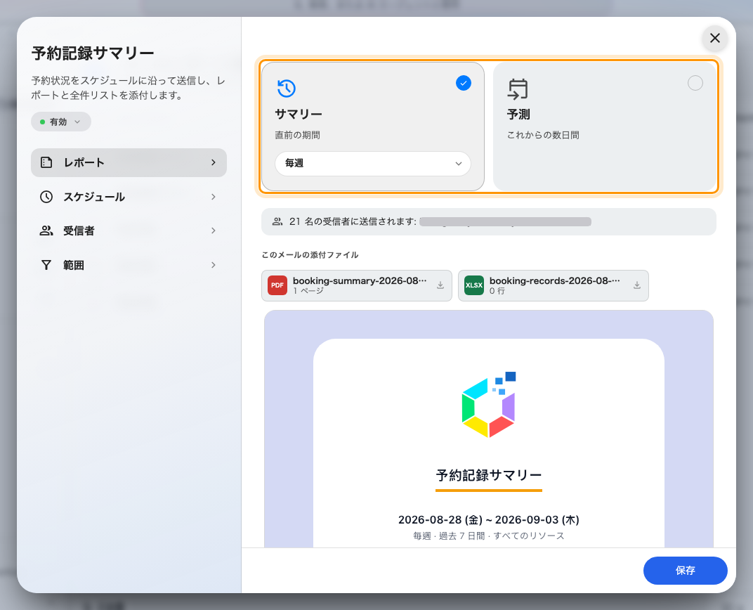 実施された予約を、週ごとに振り返る