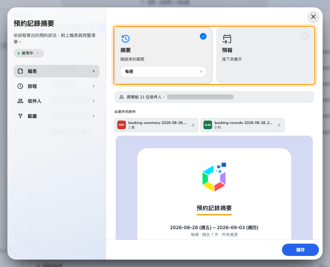 每週回顧真正發生的預約