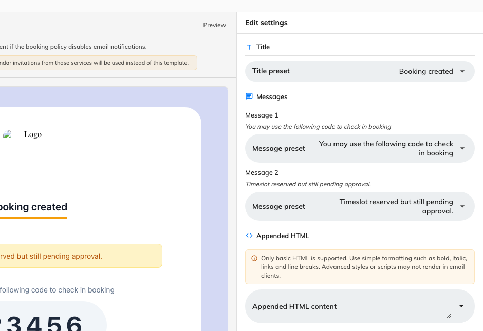 Title, Messages and Appended HTML, the three things you can edit.
