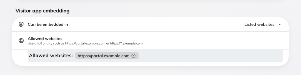 Visitor app embedding: its own choice, and its own list.