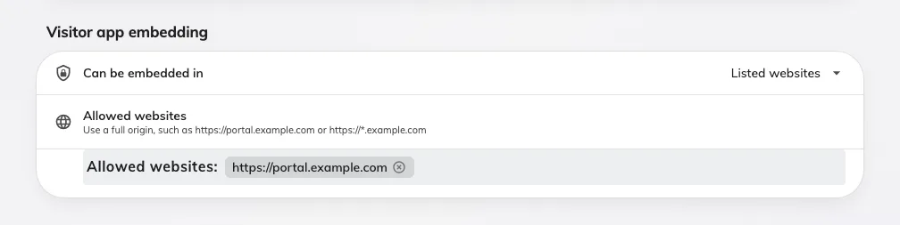 Visitor app embedding: its own choice, and its own list.
