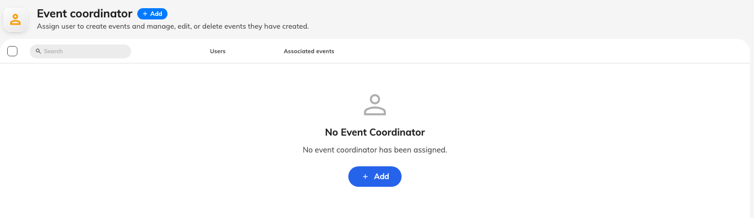 The Event coordinator list, before anybody has been added.