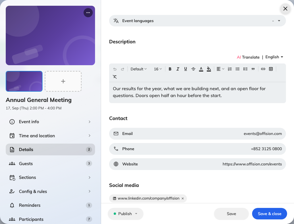 Details: the description, requirements and tags, all on one page of the rail.