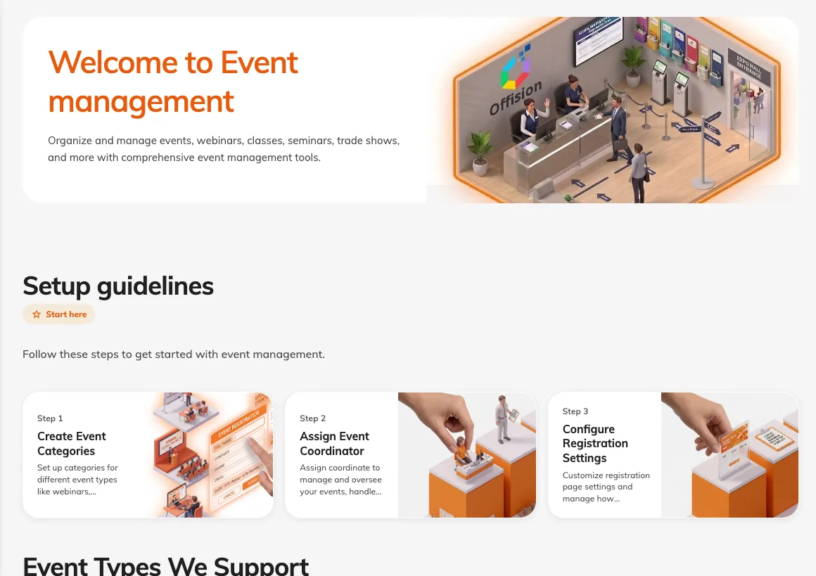 The Events section of the admin console, open on its overview page.