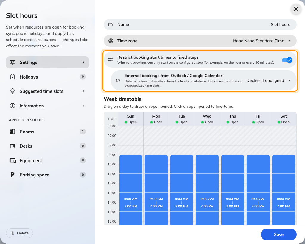 The Settings page of a schedule, with the restriction turned on.