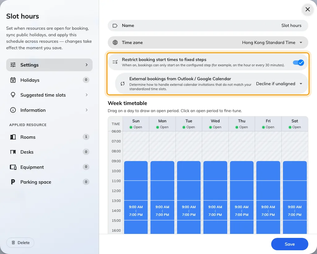 The Settings page of a schedule, with the restriction turned on.