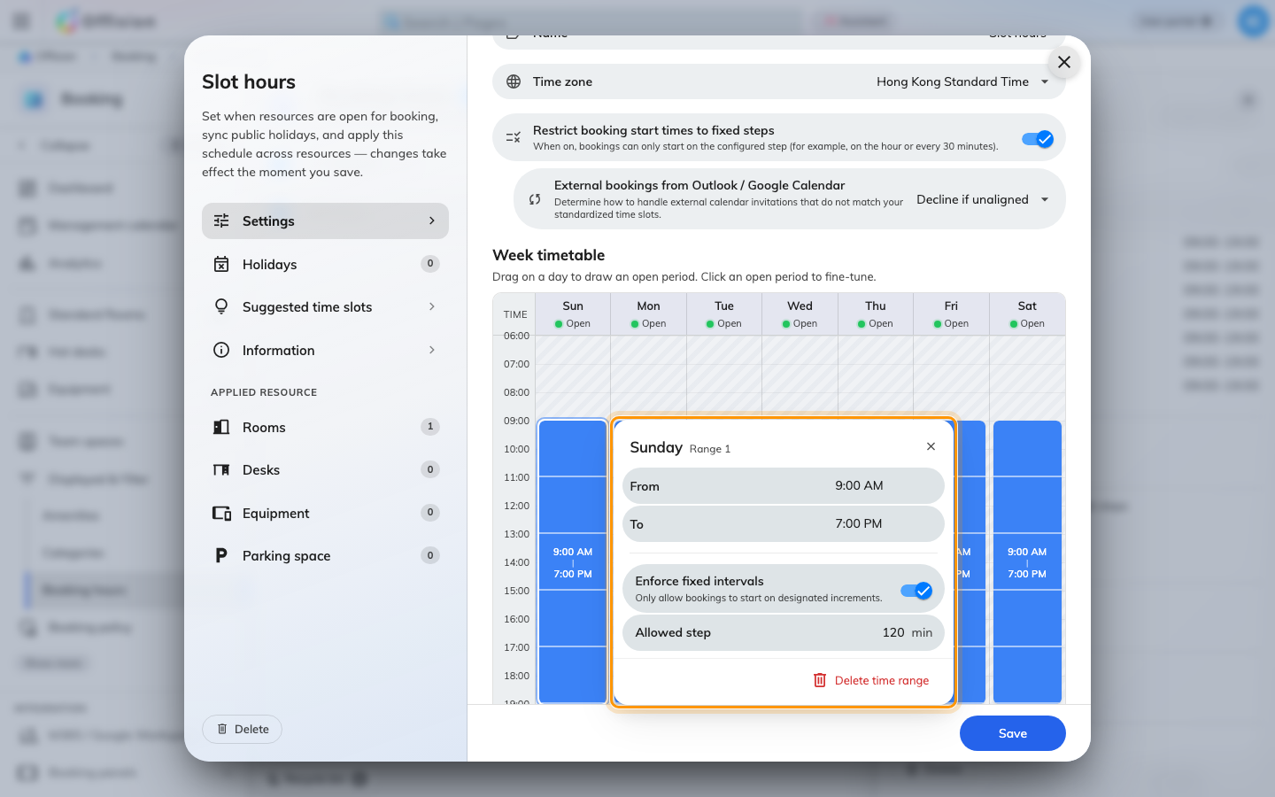 A time range's editor, with a two-hour step.