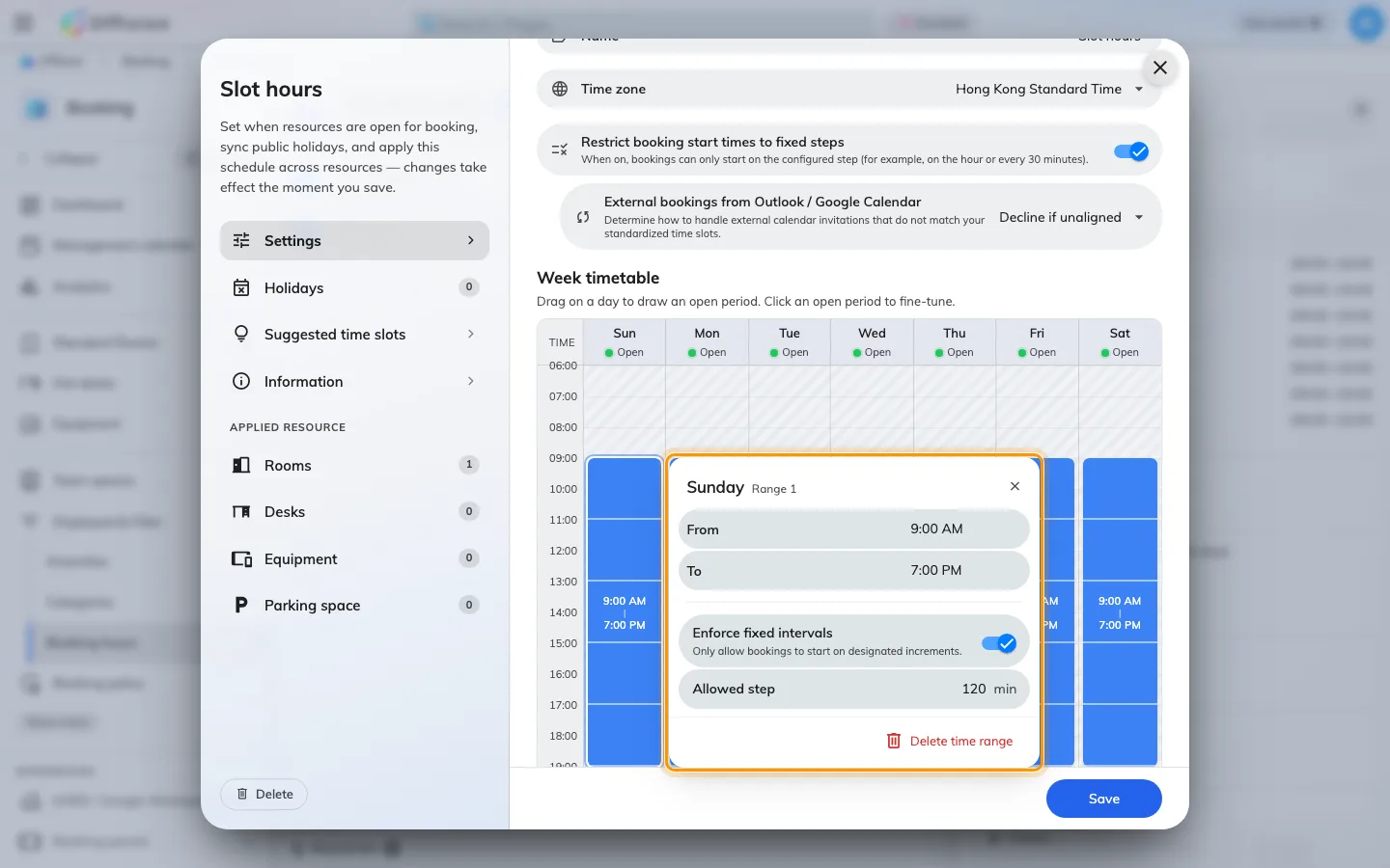 A time range's editor, with a two-hour step.
