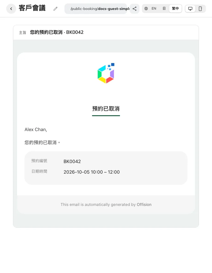 編輯器預覽取消郵件;送達需以收件匣測試。