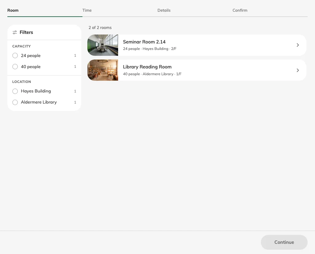 A licensed room appears on the saved guest page.