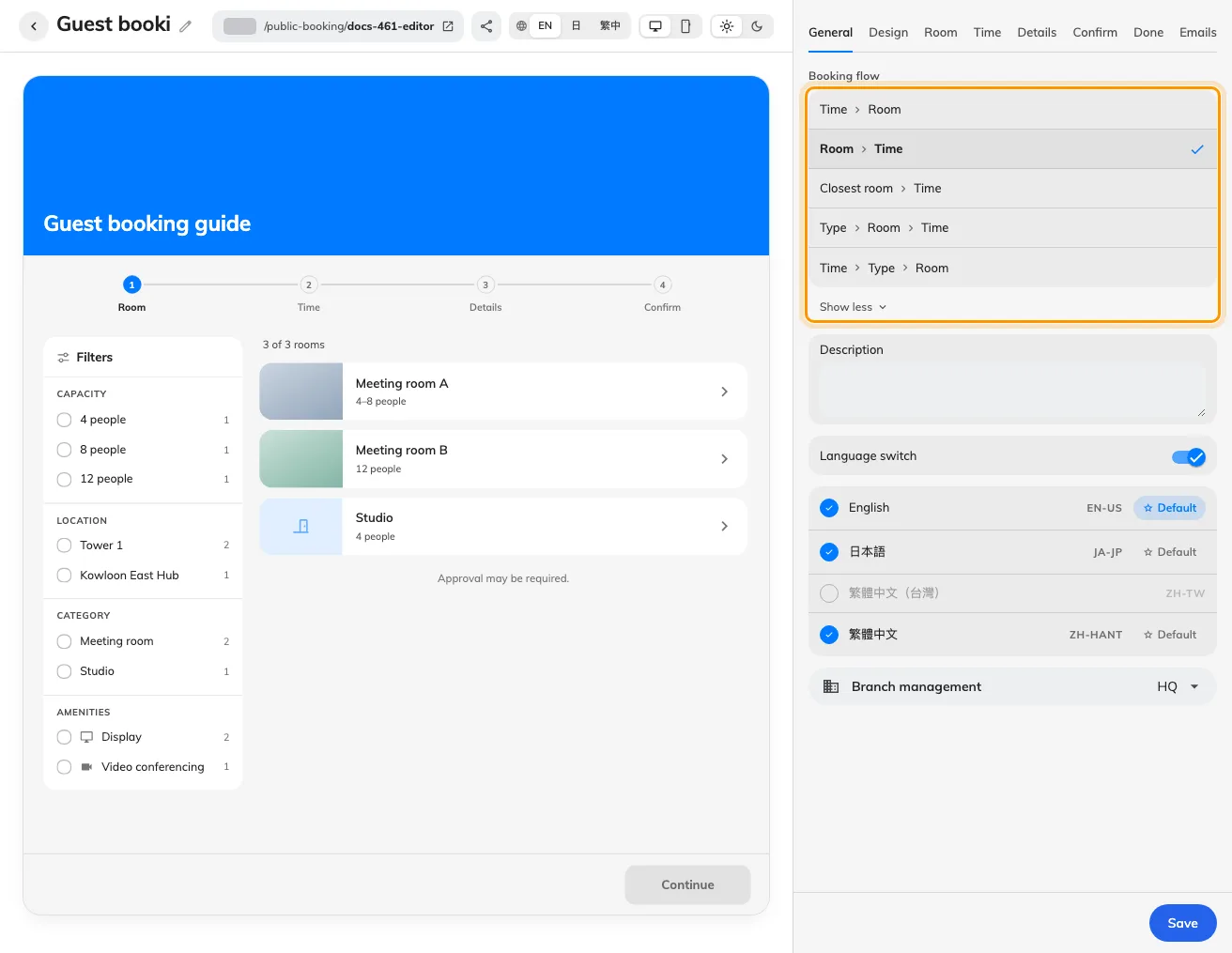 Let guests choose a booking type