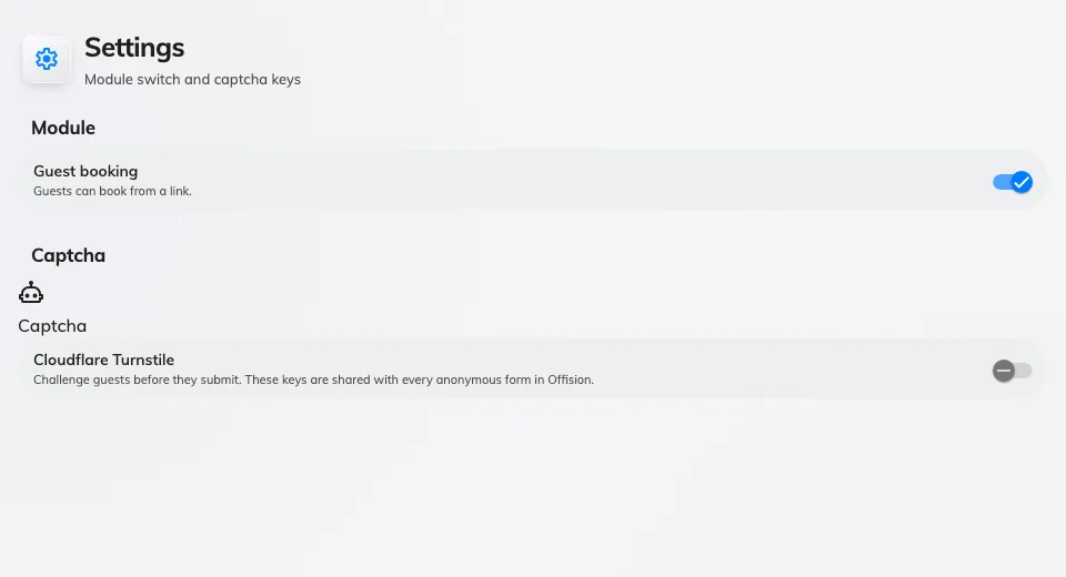 Module settings show email and captcha configuration.