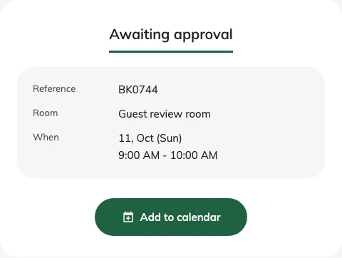 A submitted request reports Awaiting approval when its room requires review.