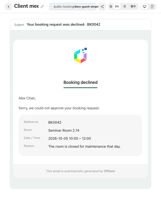 Preview rejected wording before using it in guest messages.