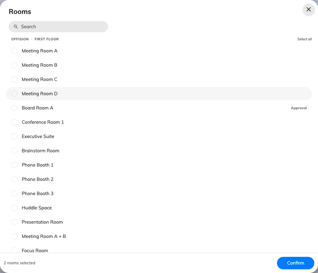Select the rooms this page offers.