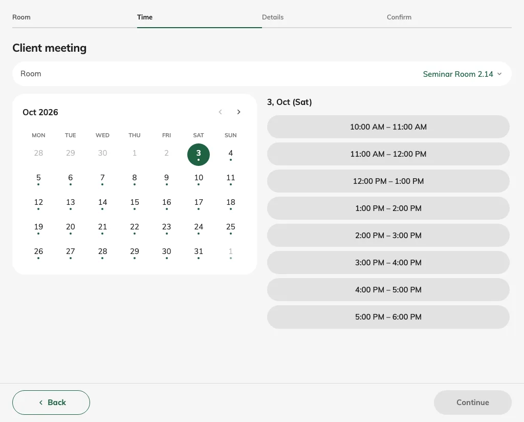 Guests may select individual slots rather than only a continuous range.
