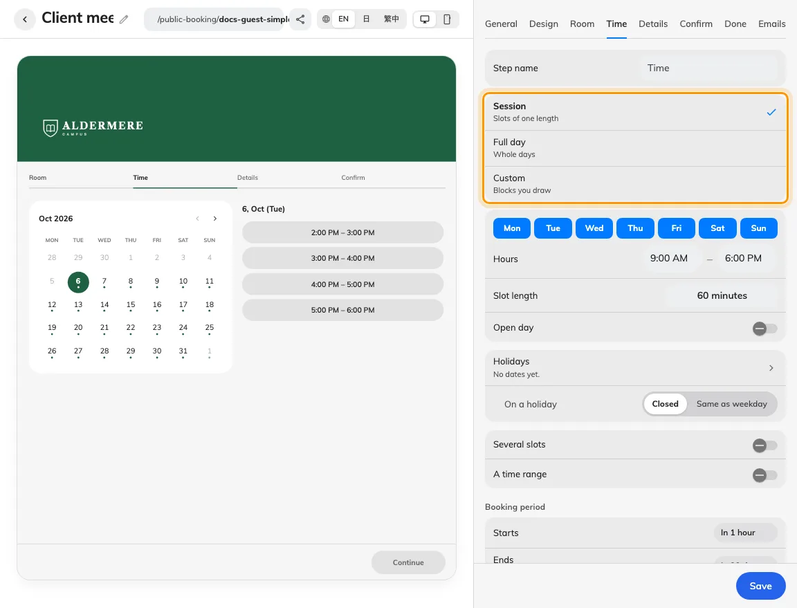 Match the booking journey to the service you offer