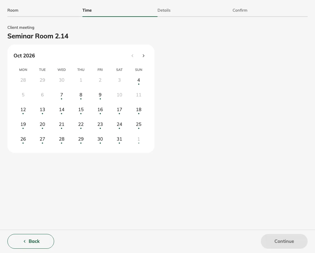 The whole-day picker offers dates instead of separate time chips.