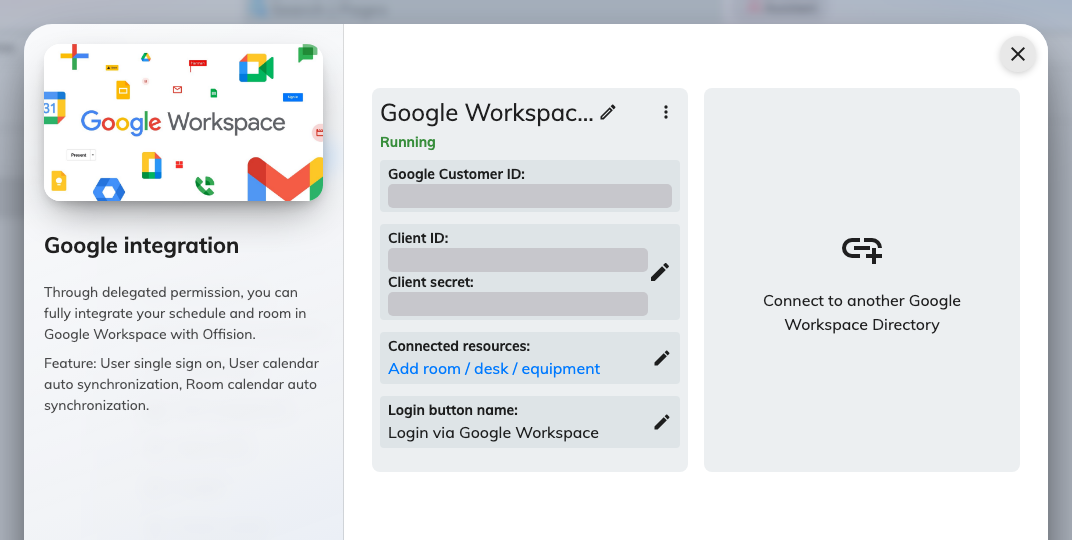 A connected Google Workspace integration, with everything it manages on one card.
