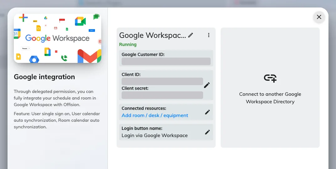 A connected Google Workspace integration, with everything it manages on one card.