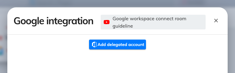 Connected resources, where the delegated account is set and rooms are added.