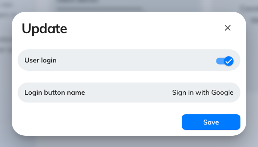 Sign-in settings: the user login switch and the button name people read.