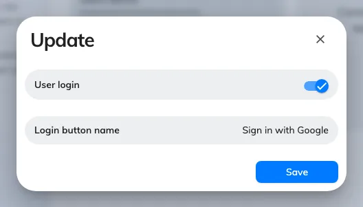 Sign-in settings: the user login switch and the button name people read.