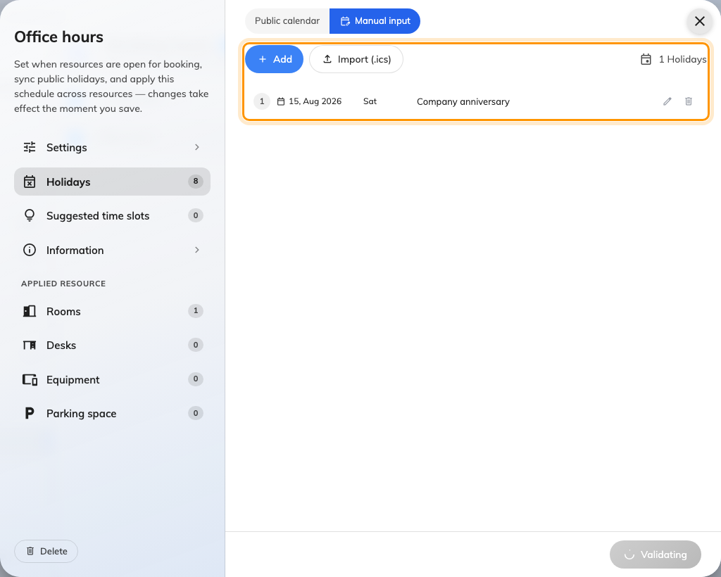Manual input, where dates are typed in or imported from a file.