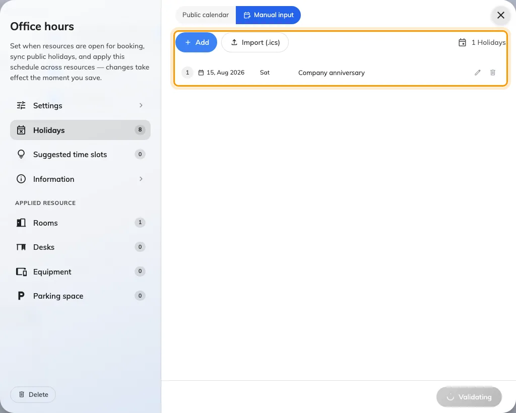 Manual input, where dates are typed in or imported from a file.