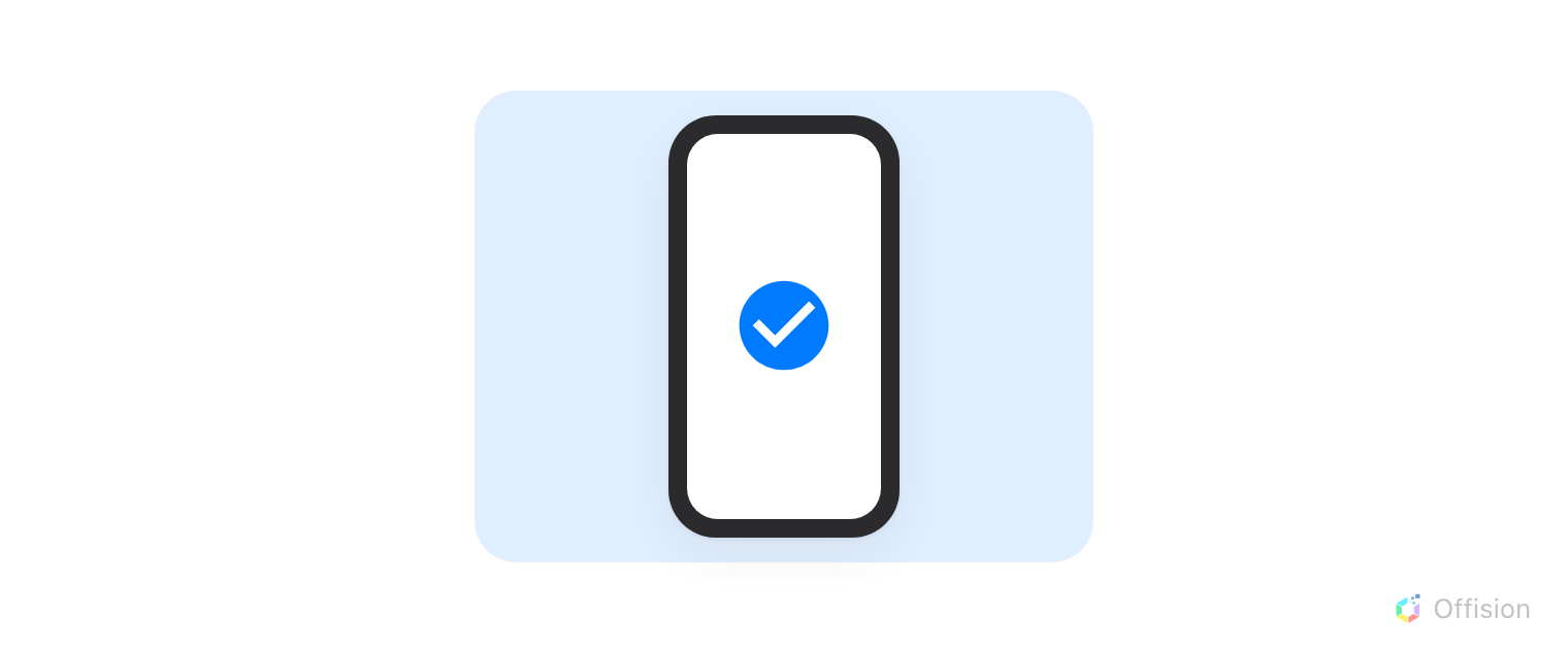 A handset, screen up, with a single check mark on it.