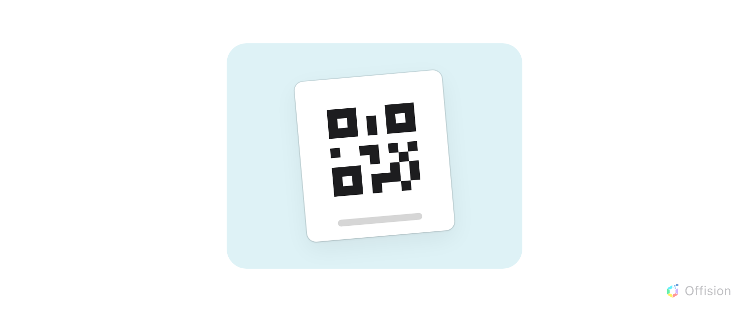 A printed white label carrying a QR code, tilted as though stuck to a desk.
