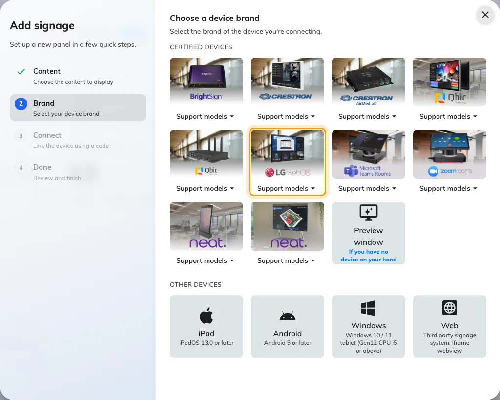 LG web OS devices, in the certified devices grid.