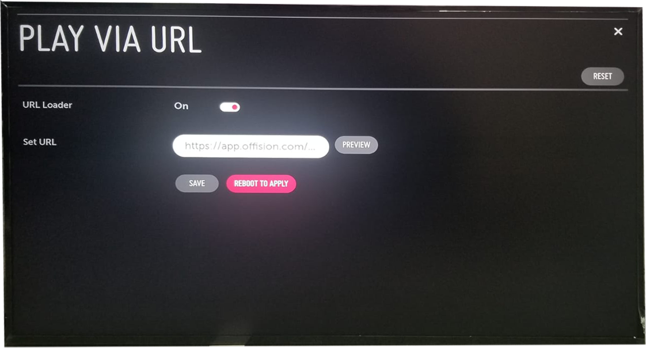 URL Loader on, and the player address in Set URL.