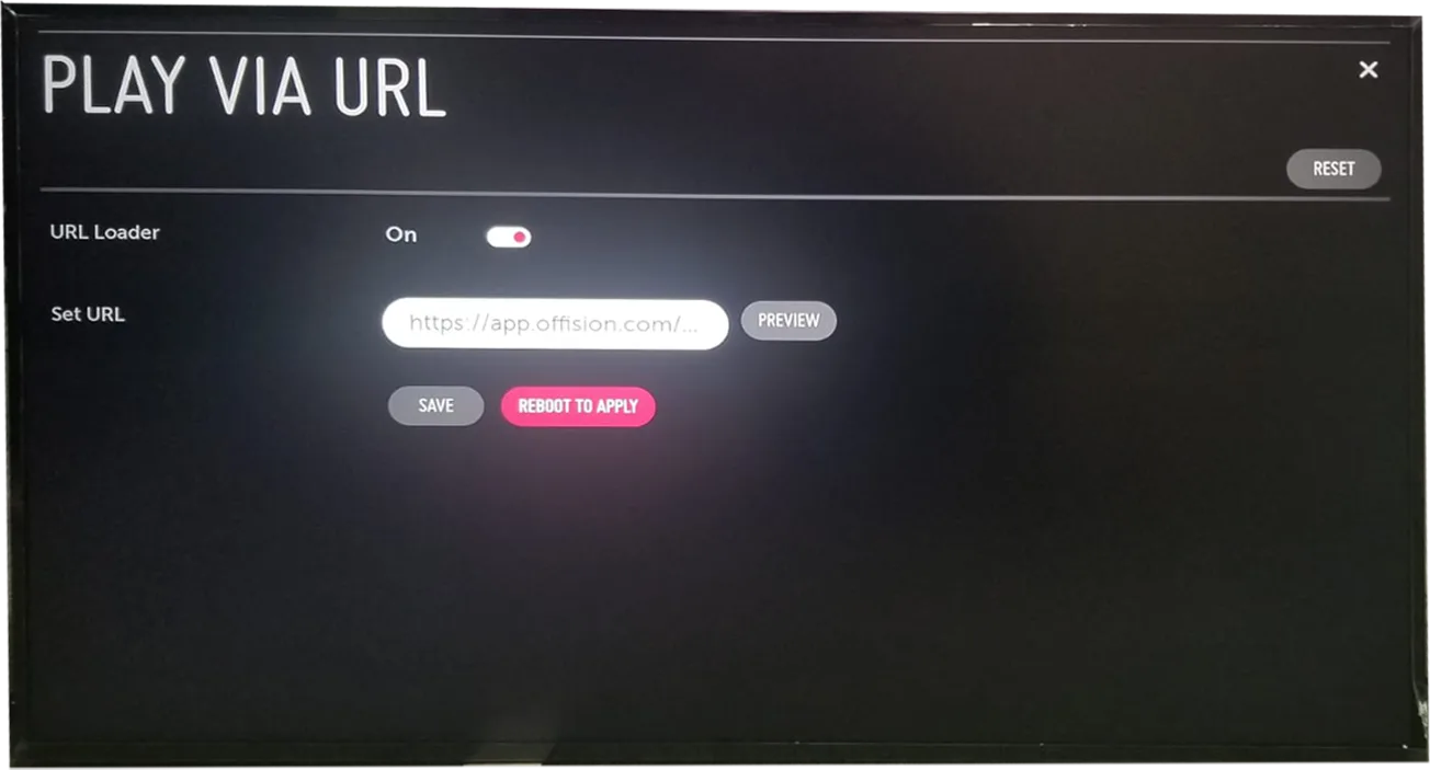 URL Loader on, and the player address in Set URL.