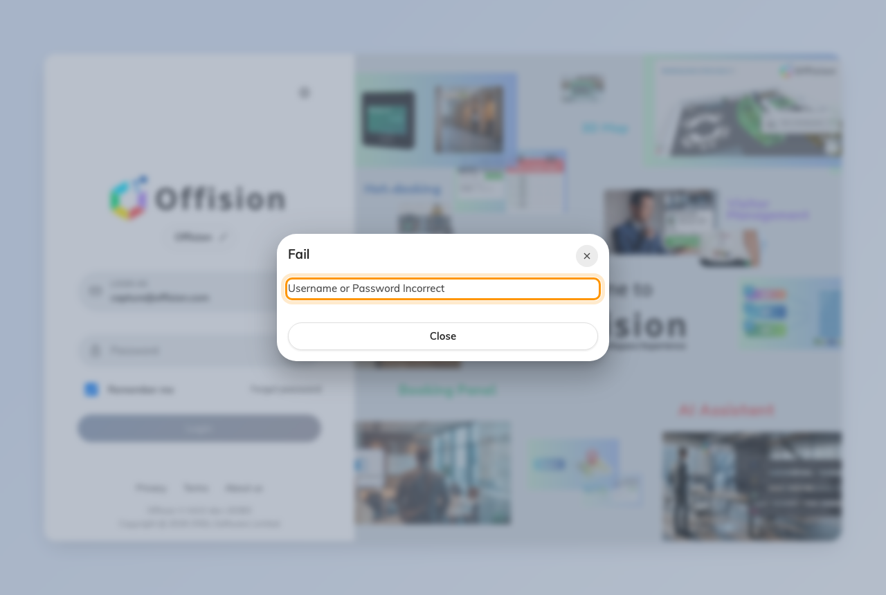 The sign-in card refusing a wrong password.