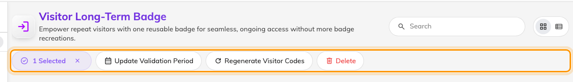 Selecting rows swaps Create and Import for the badge actions.